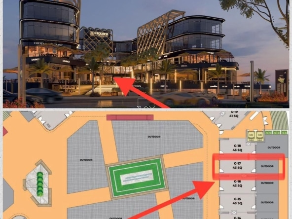 محل تجاري 43 م داخلي +20 متر خارجي دور ارضي في الواجهه مباشرة في N SQUARE MALL